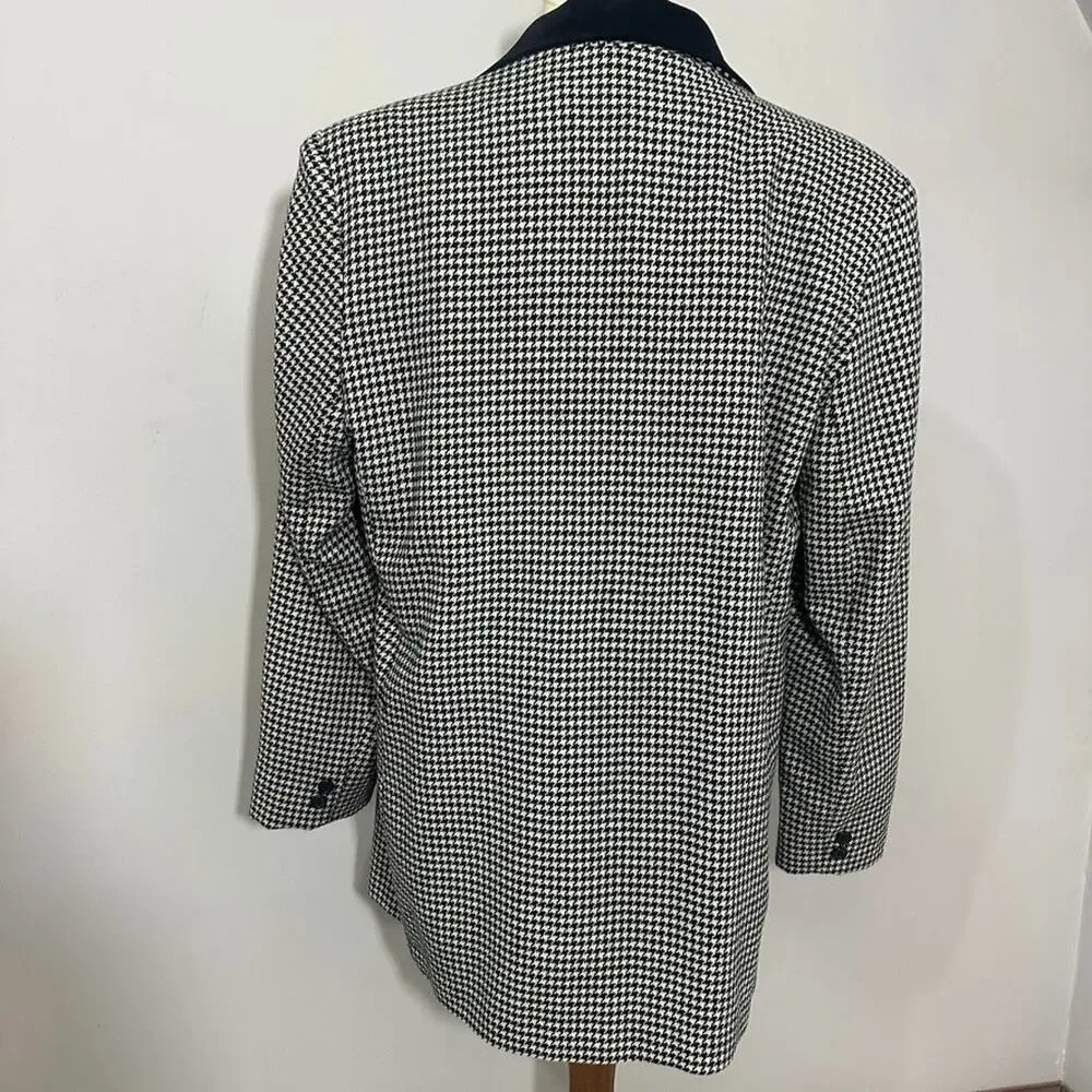 Vintage Womens Houndstooth Double Breasted Blazer Sz L Preppy Old Money Velvet - Picture 4 of 8